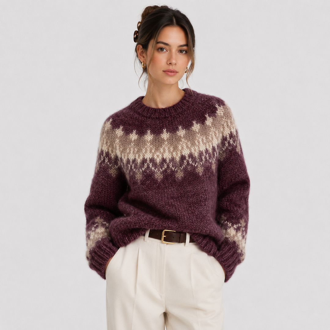 Women's Fair Isle Knit Sweater with Crew Neck