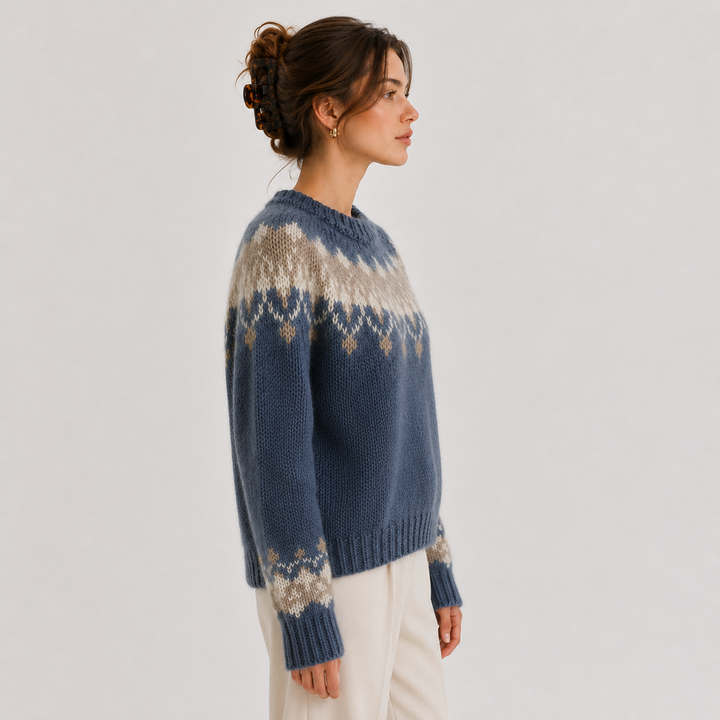 Women's Fair Isle Knit Sweater with Crew Neck