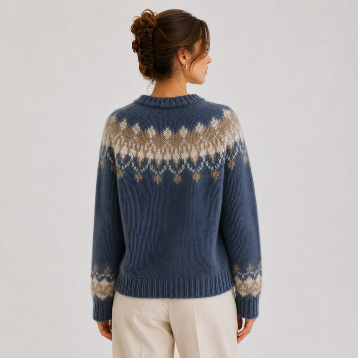 Women's Fair Isle Knit Sweater with Crew Neck