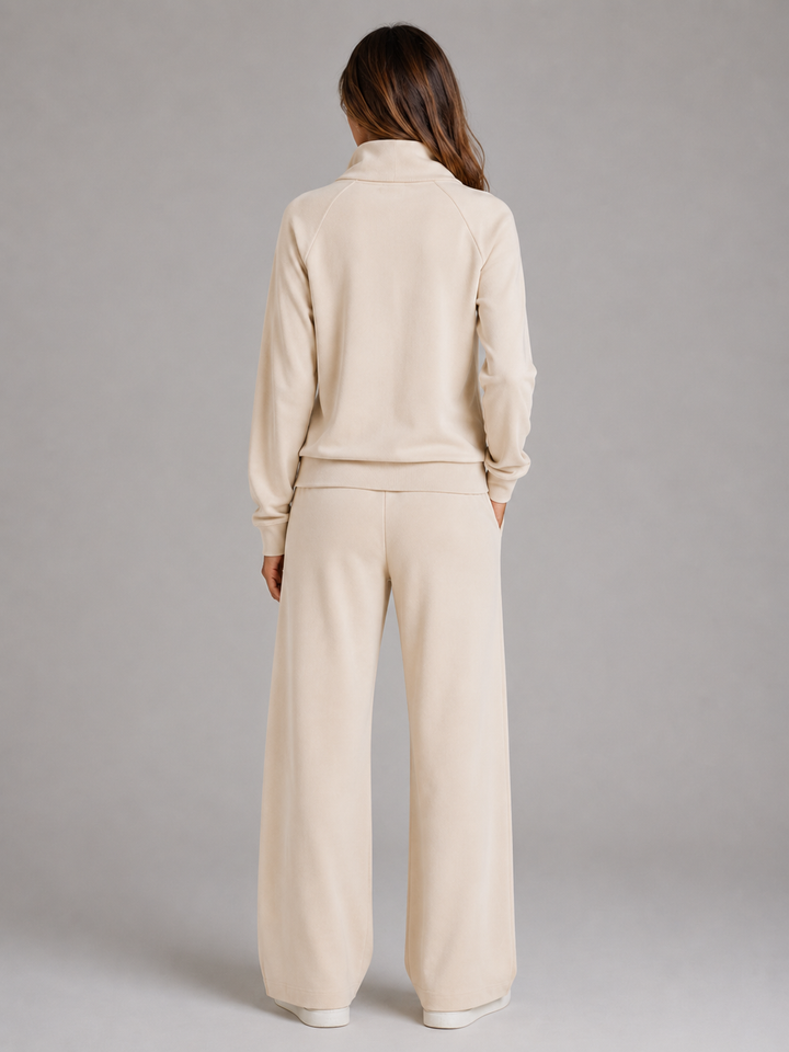 Women's Half Zip Lounge Set with Wide Leg Pants