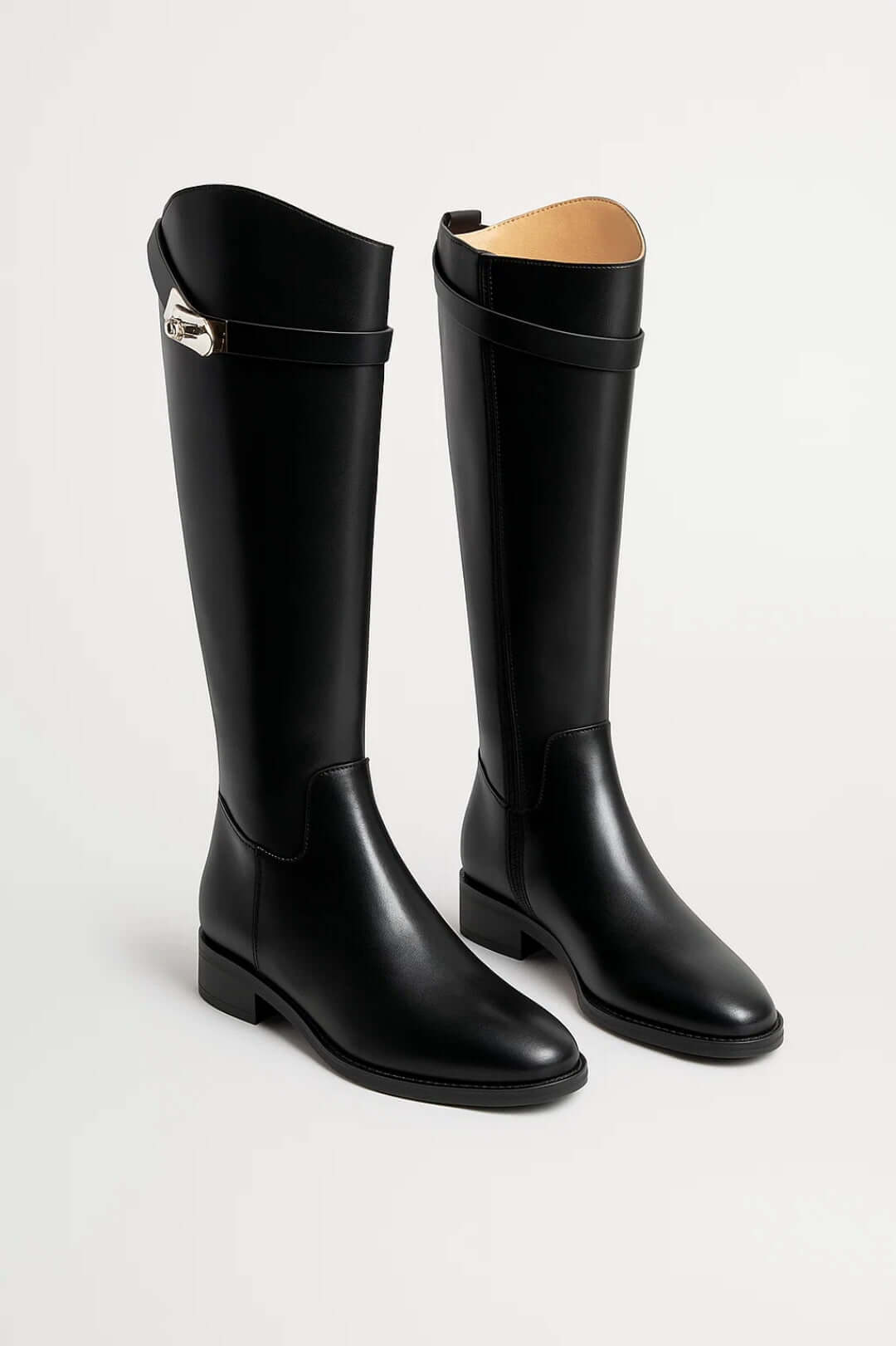 Women's Leather Knee High Boots with Low Heel