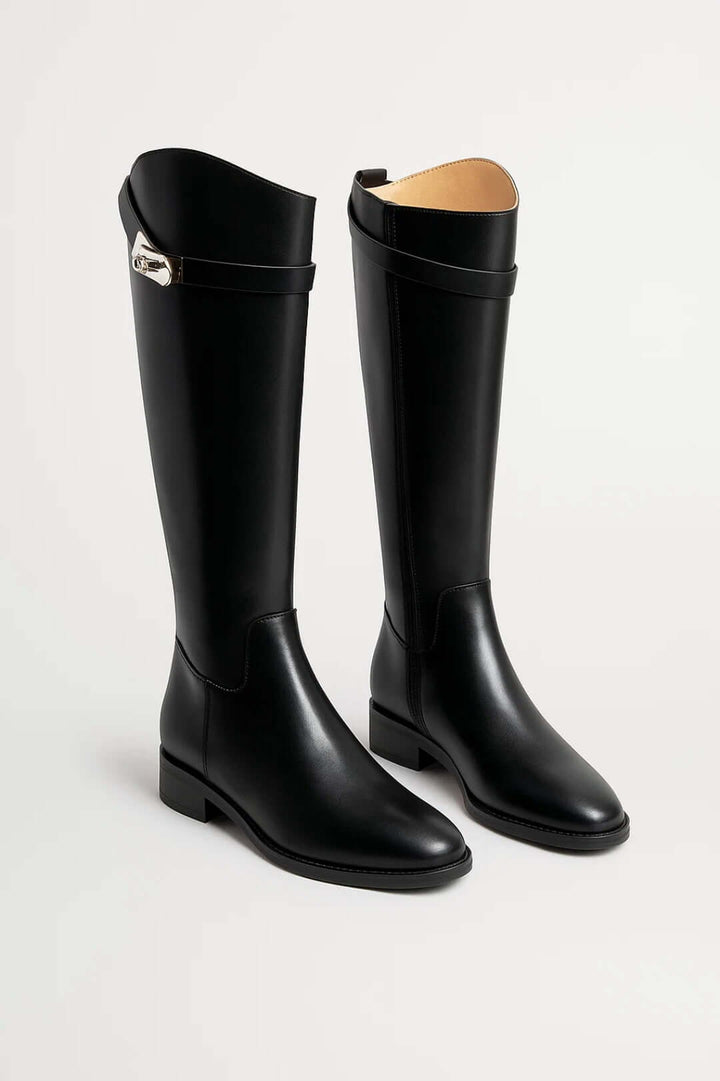 Women's Leather Knee High Boots with Low Heel