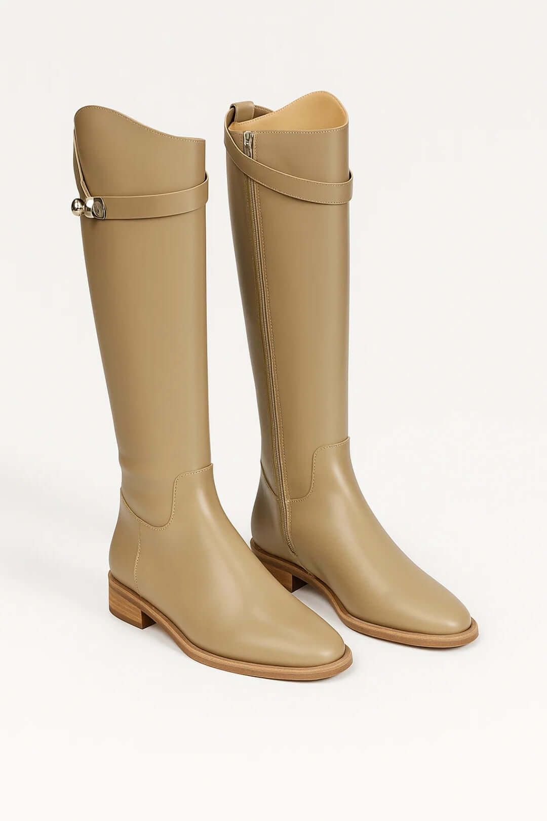 Women's Leather Knee High Boots with Low Heel