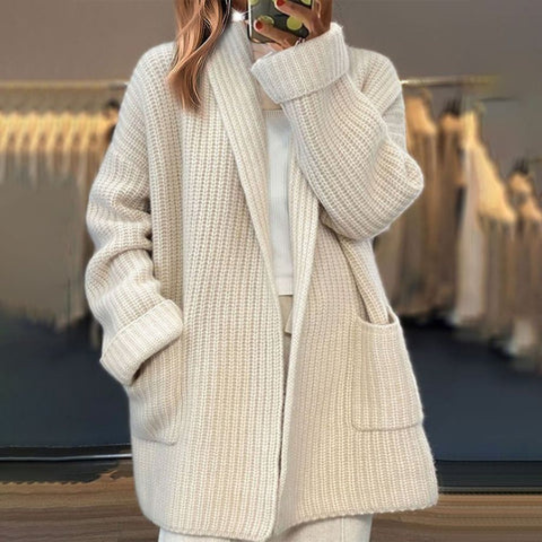 Women's Longline Ribbed Cardigan with Patch Pockets
