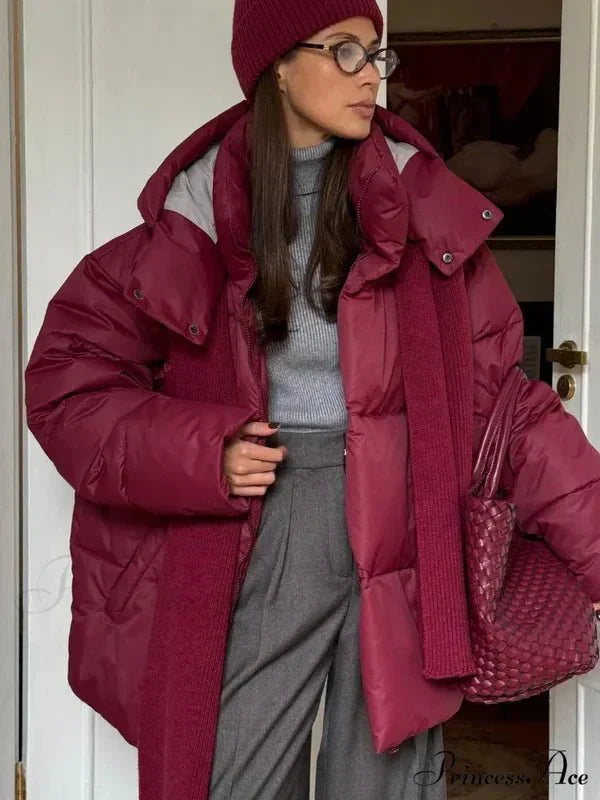 Women's Oversized Puffer Jacket with Detachable Hood