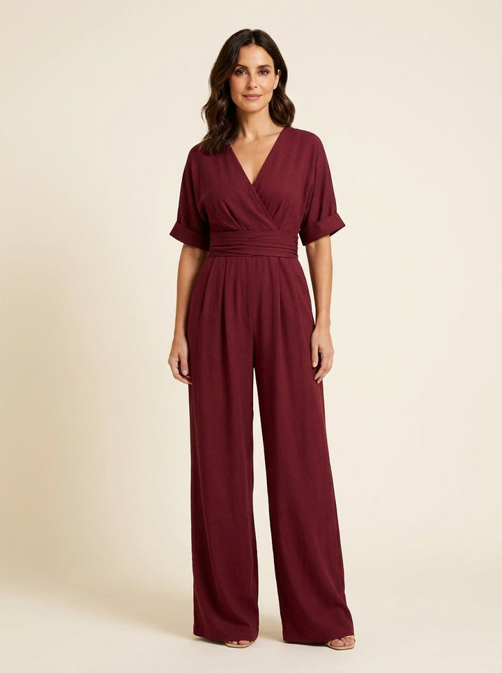 Elegant Wide Leg V Neck Jumpsuit