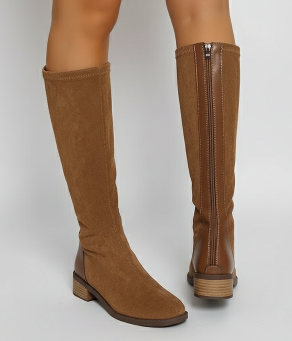 Women's Suede Knee High Boots with Block Heel