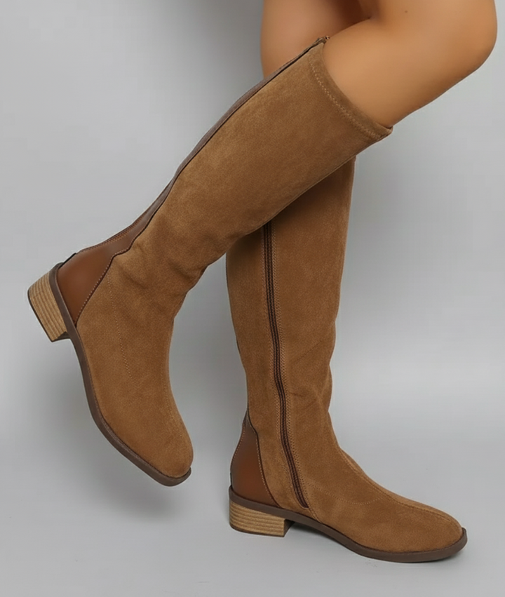 Women's Suede Knee High Boots with Block Heel