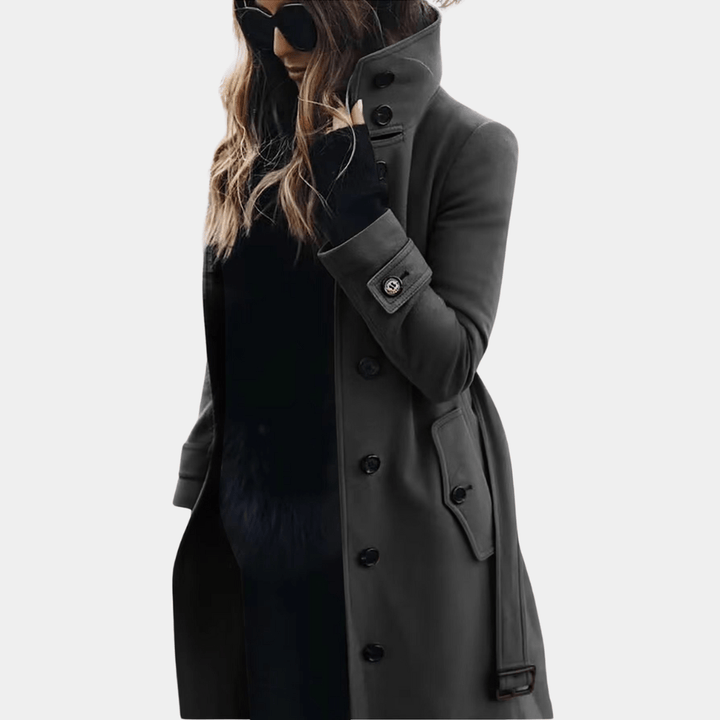 Women's Stand Collar Button Front Coat in Classic Fit
