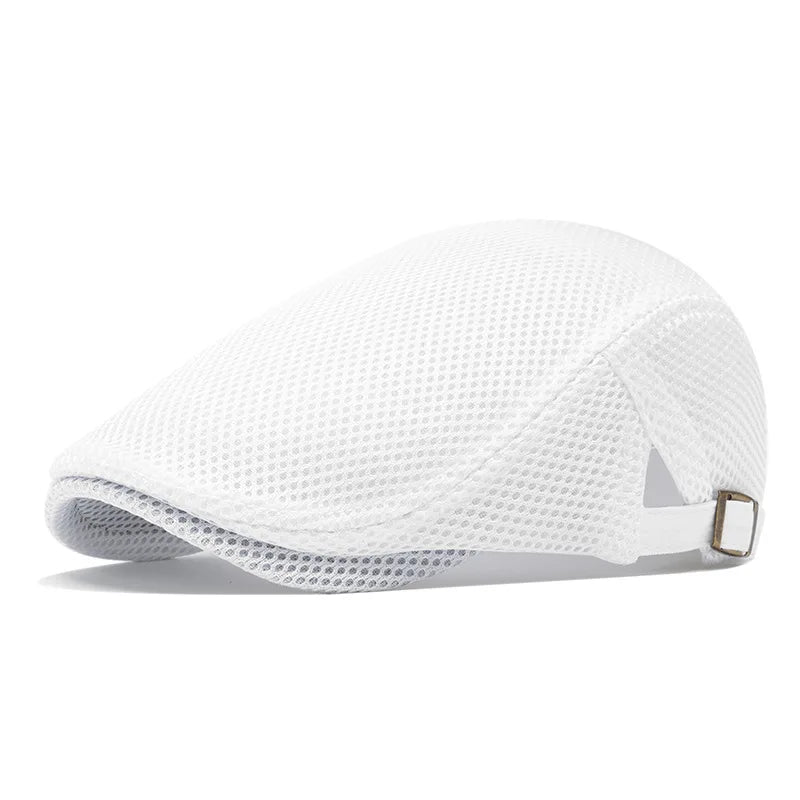 Mesh Flat Cap with Adjustable Buckle Strap