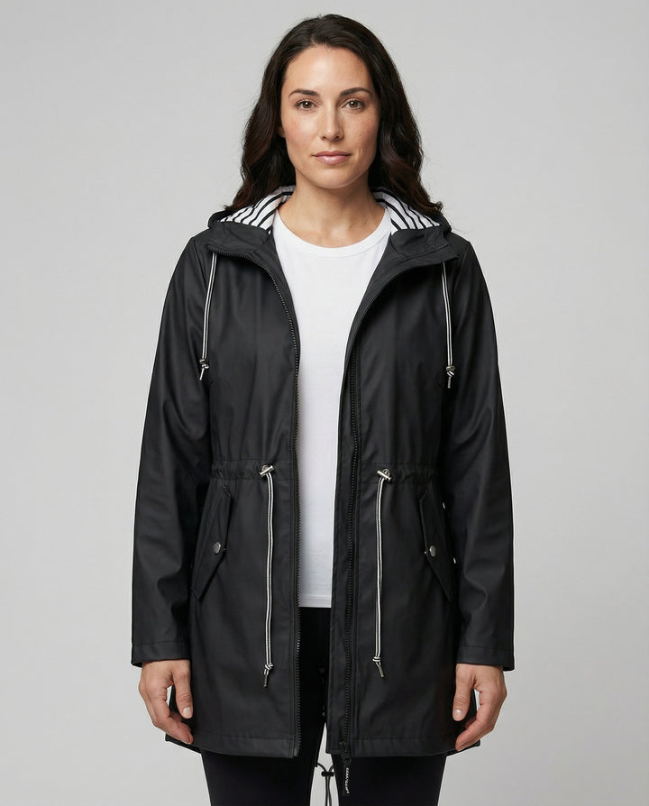 Women's Waterproof Hooded Raincoat with Drawstring Waist