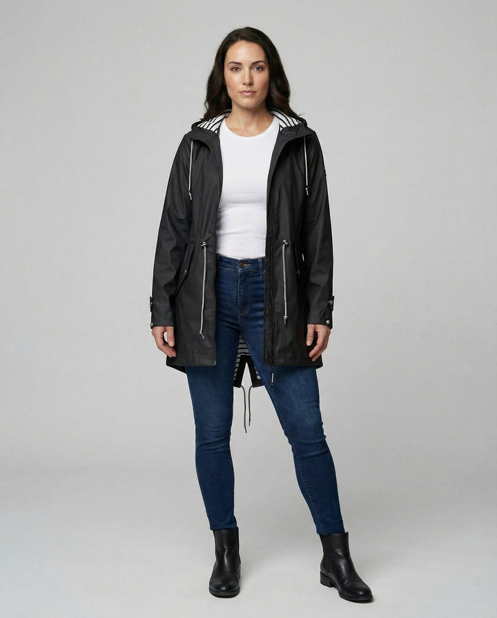 Women's Waterproof Hooded Raincoat with Drawstring Waist