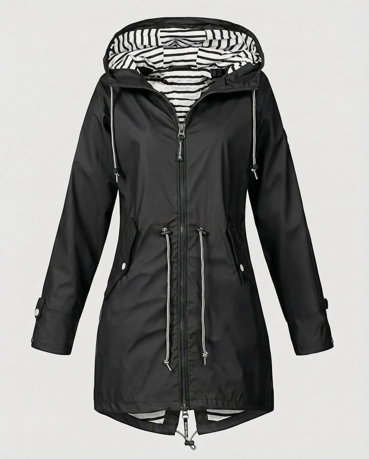 Women's Waterproof Hooded Raincoat with Drawstring Waist