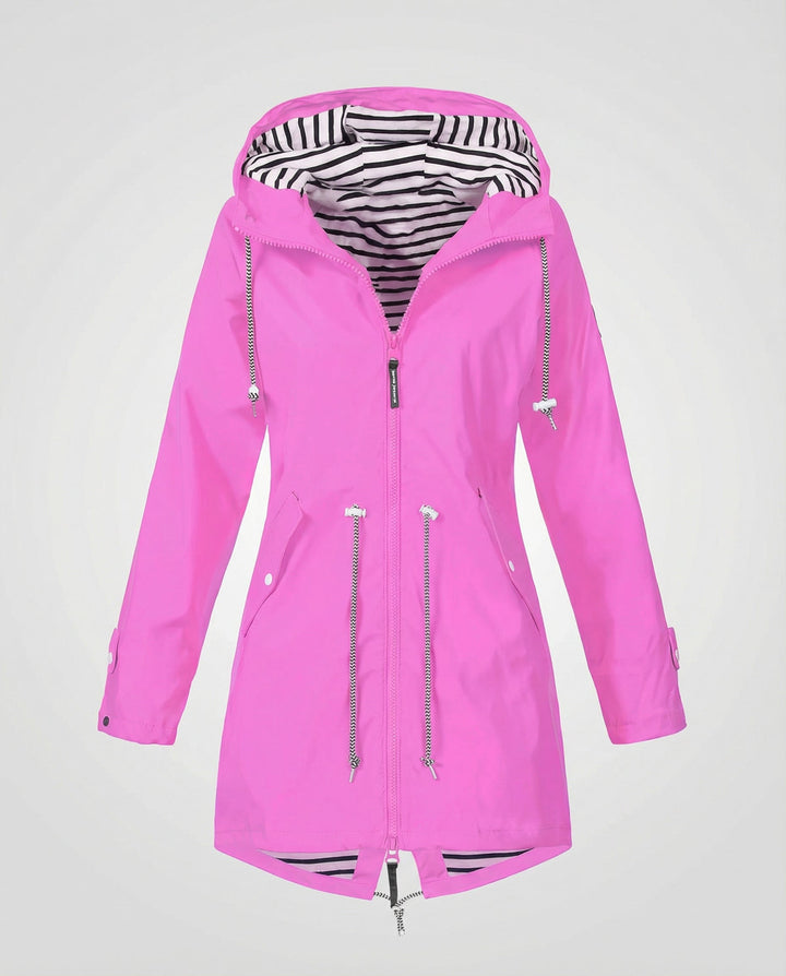 Women's Waterproof Hooded Raincoat with Drawstring Waist