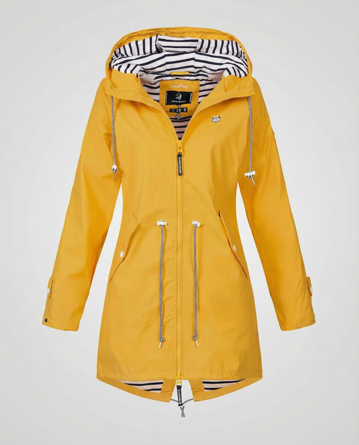 Women's Waterproof Hooded Raincoat with Drawstring Waist