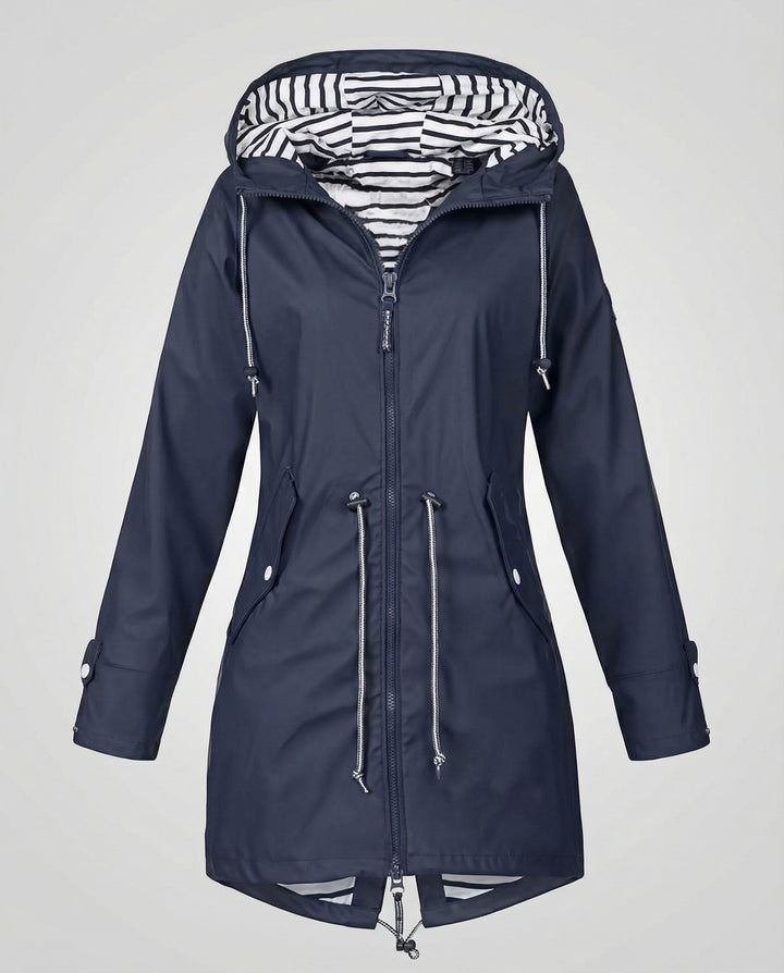 Women's Waterproof Hooded Raincoat with Drawstring Waist