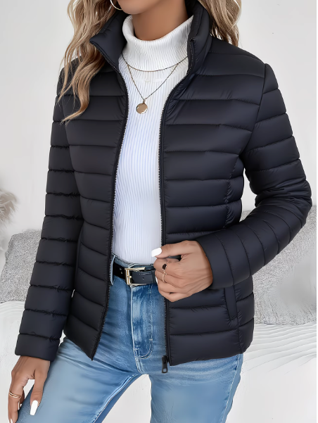 Women's Quilted Puffer Jacket with Stand Collar