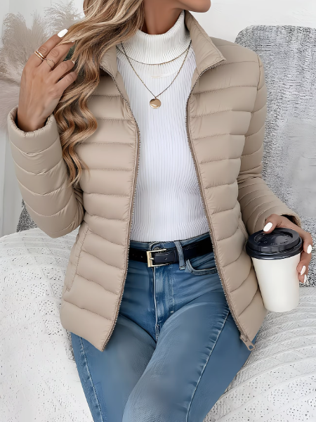 Women's Quilted Puffer Jacket with Stand Collar
