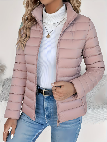 Women's Quilted Puffer Jacket with Stand Collar