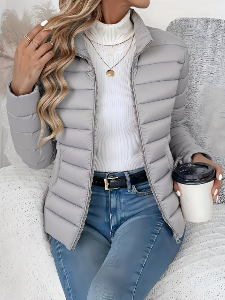 Women's Quilted Puffer Jacket with Stand Collar