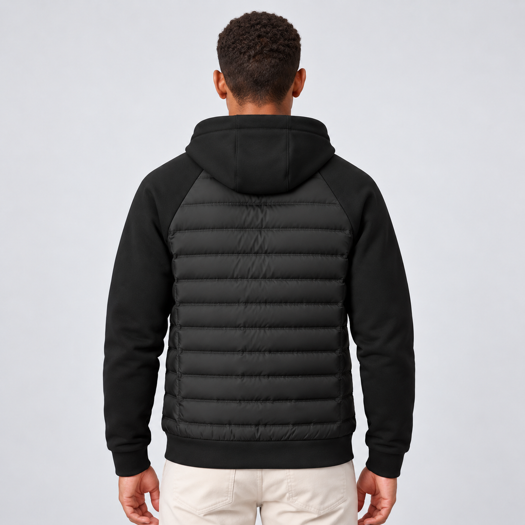Men's Quilted Down Hooded Puffer Jacket with Adjustable Hood
