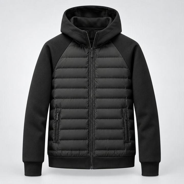 Men's Quilted Down Hooded Puffer Jacket with Adjustable Hood