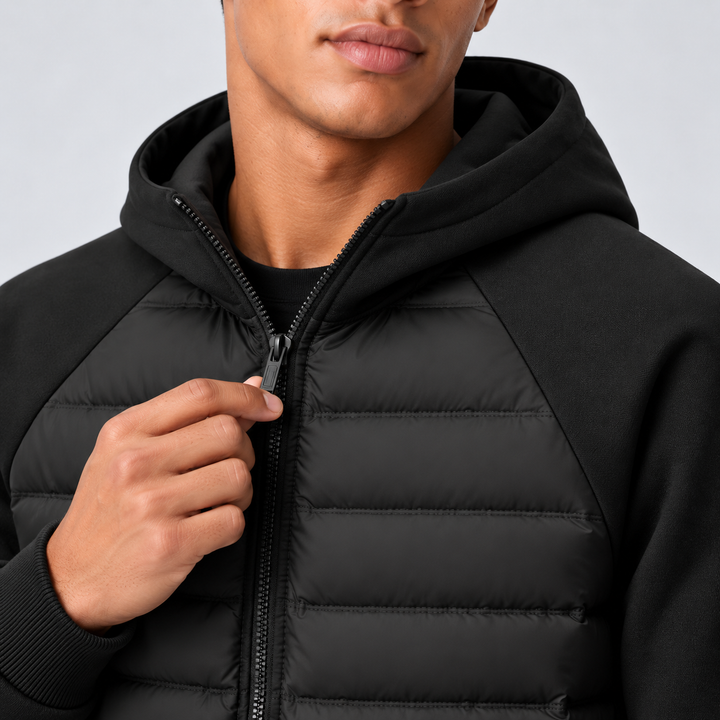 Men's Quilted Down Hooded Puffer Jacket with Adjustable Hood