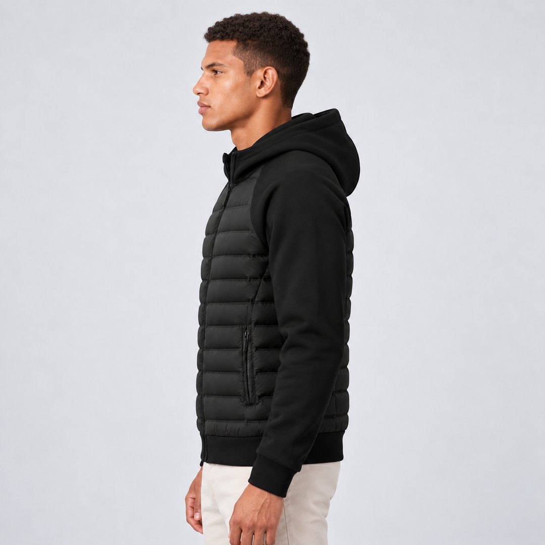 Men's Quilted Down Hooded Puffer Jacket with Adjustable Hood