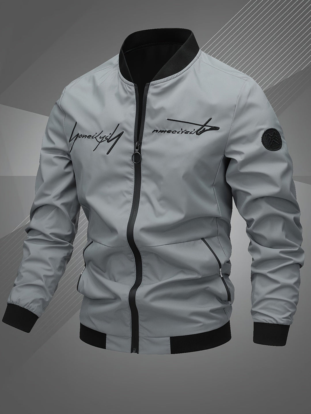 Men's Zip-Up Bomber Jacket with Ribbed Trim
