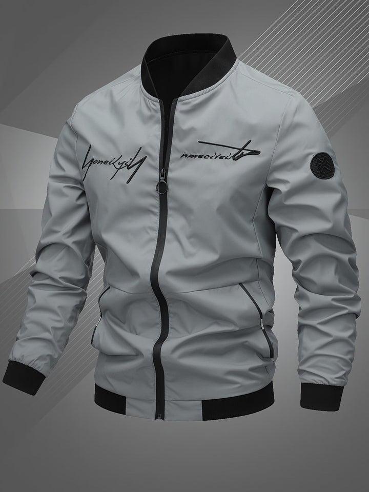 Men's Zip-Up Bomber Jacket with Ribbed Trim