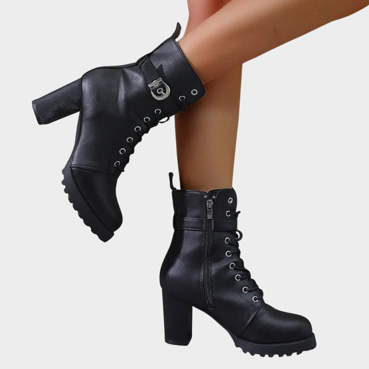 Women's Lace-Up Combat Ankle Boots with Block Heel