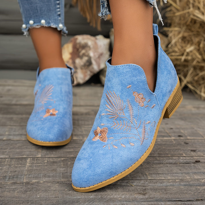Women's Embroidered Ankle Boots with Side Zip