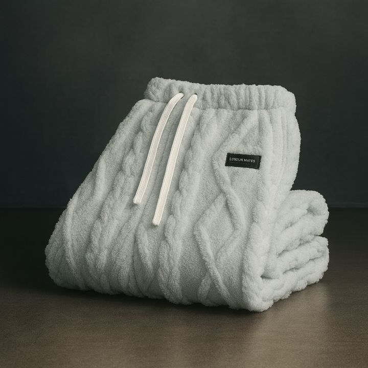 Men's Cable Knit Fleece Sweatpants with Drawstring Waist