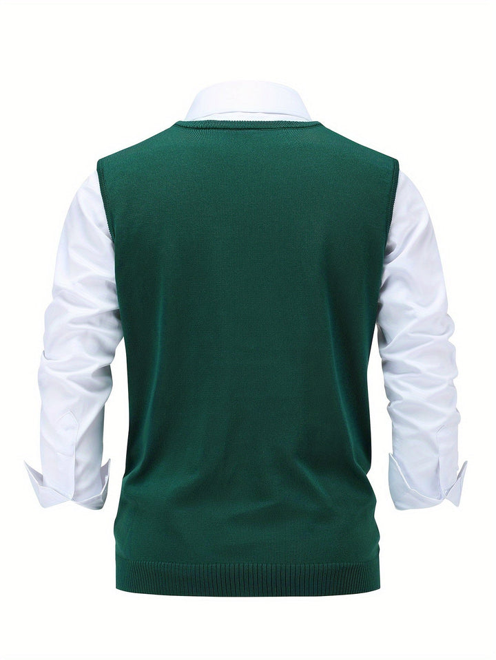 Men's Argyle Knit Sweater Vest with V-Neck