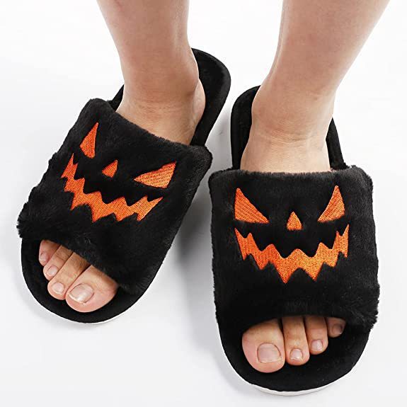 Women's Plush Pumpkin Face Halloween Slippers