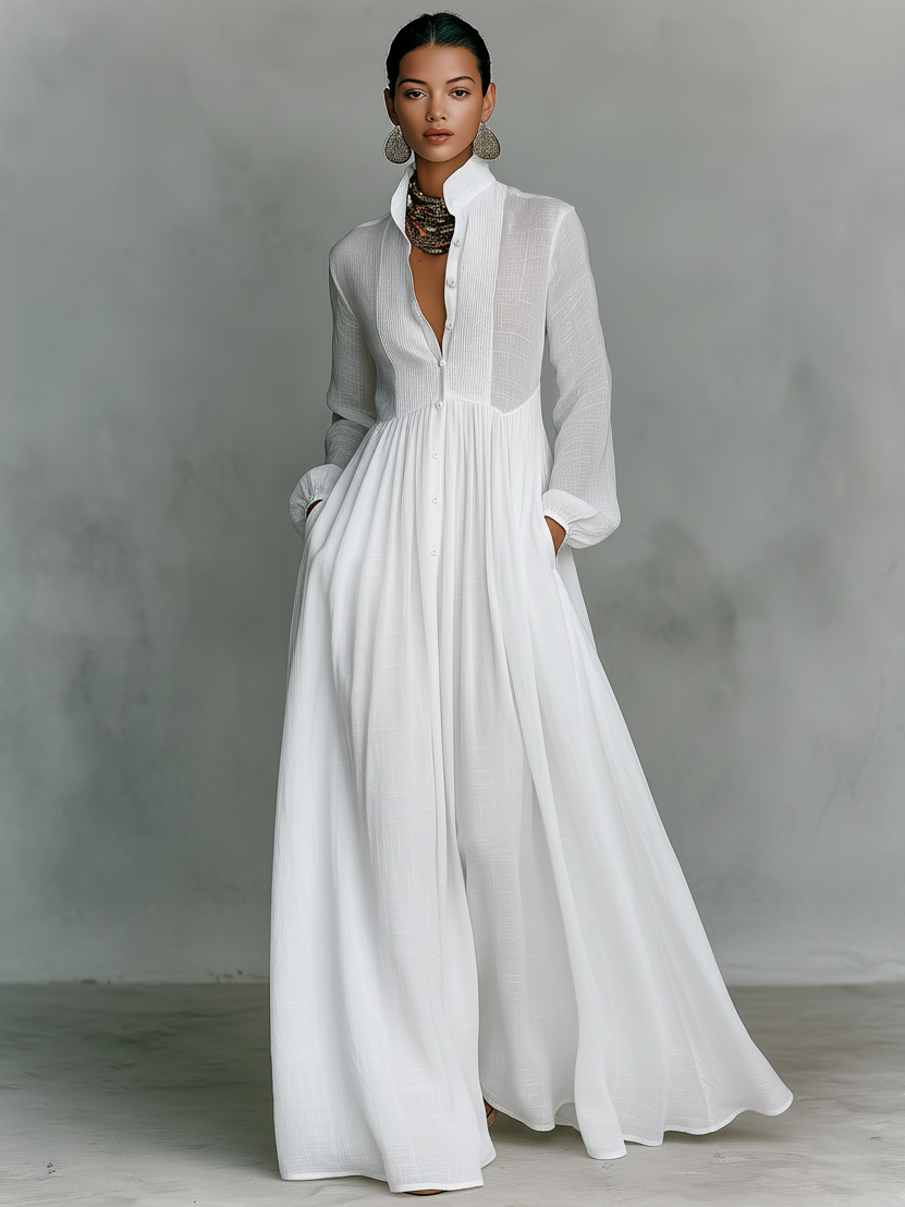 Flowy Long Sleeve Maxi Shirt Dress