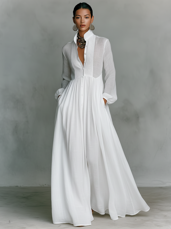 Flowy Long Sleeve Maxi Shirt Dress