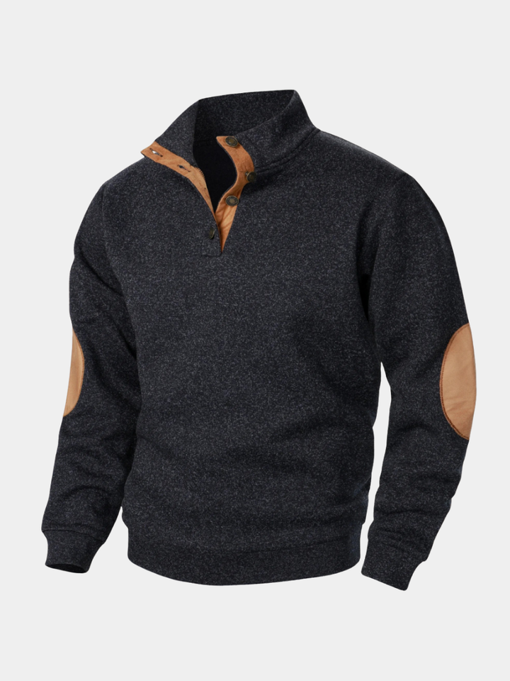 Men's Elbow Patch Button Collar Pullover