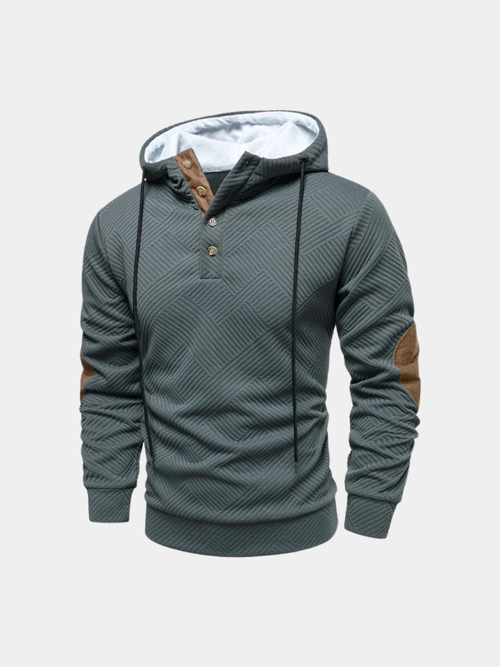 Men's Quilted Button-Up Hoodie with Elbow Patches