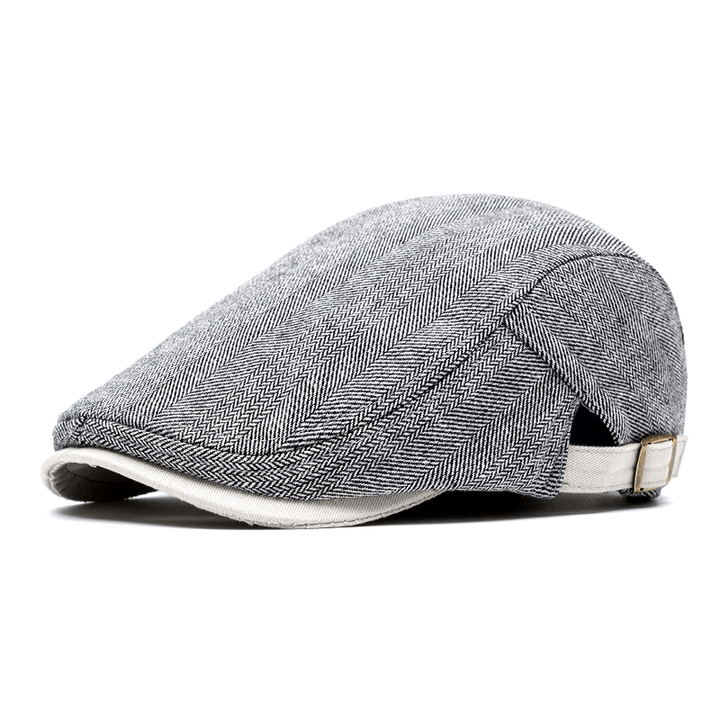 Herringbone Tweed Flat Cap with Adjustable Strap