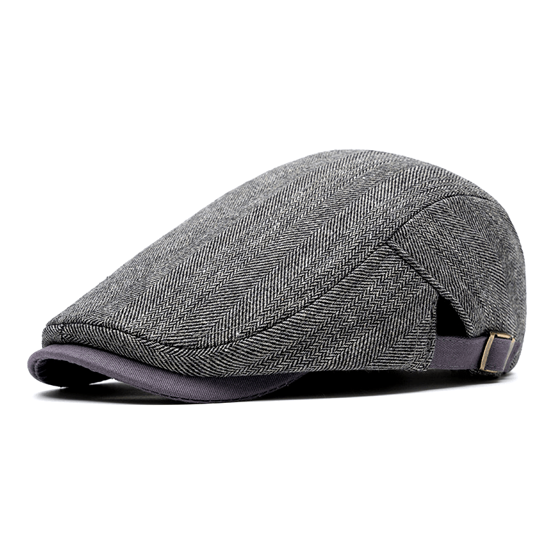 Herringbone Tweed Flat Cap with Adjustable Strap