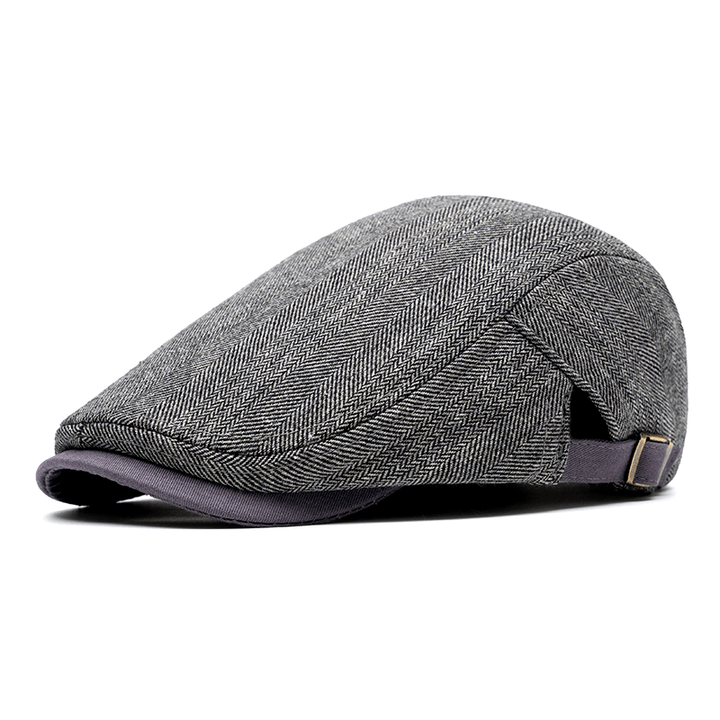 Herringbone Tweed Flat Cap with Adjustable Strap