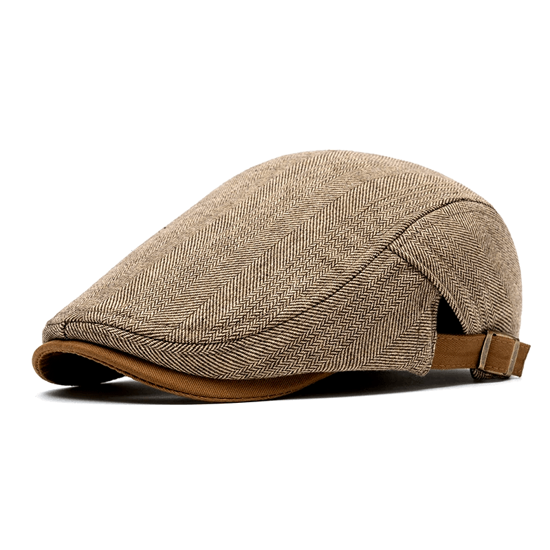 Herringbone Tweed Flat Cap with Adjustable Strap