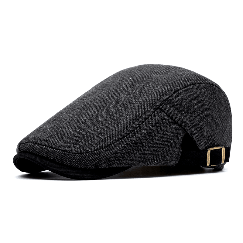 Herringbone Tweed Flat Cap with Adjustable Strap