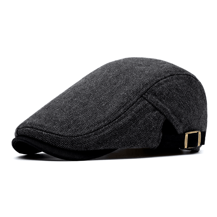 Herringbone Tweed Flat Cap with Adjustable Strap