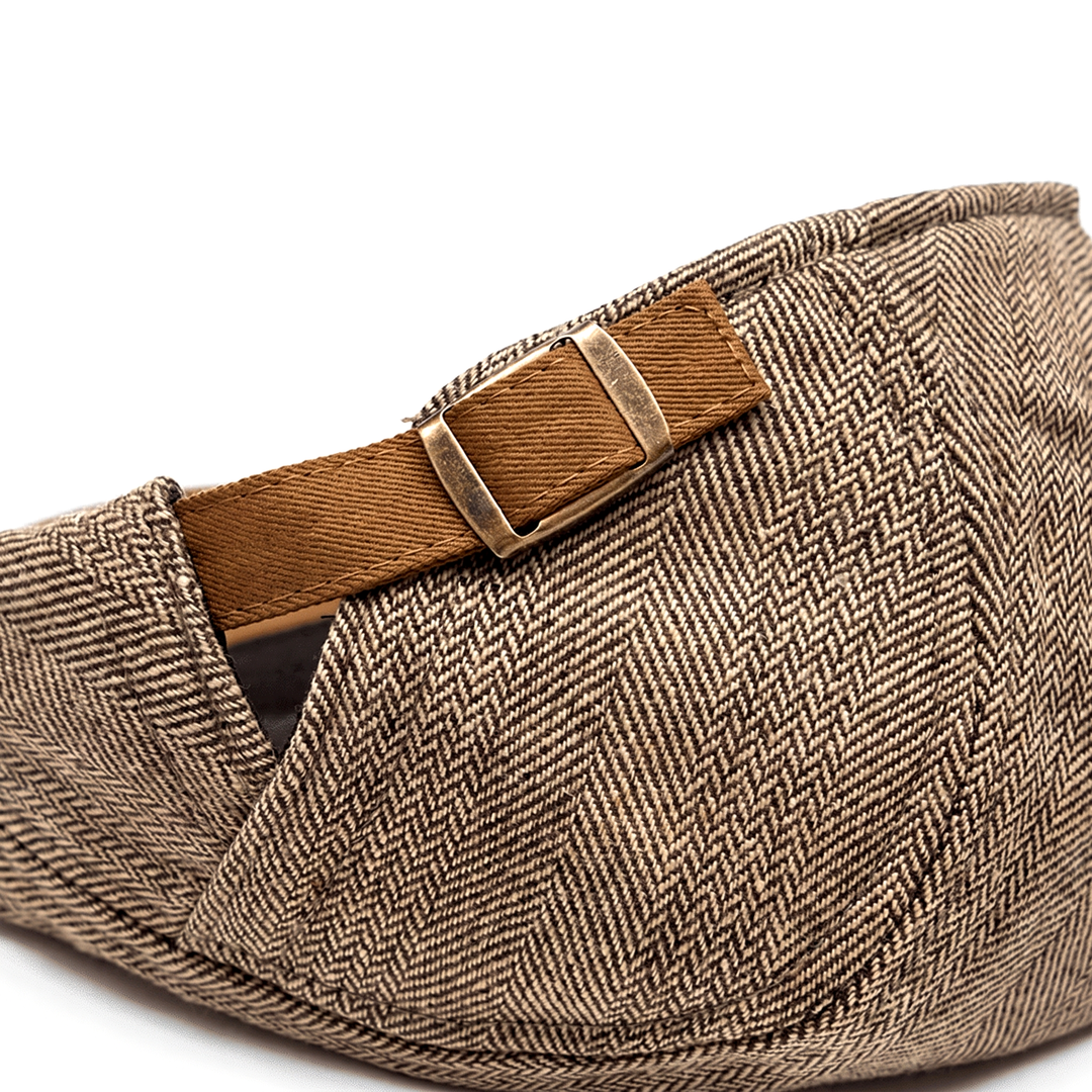 Herringbone Tweed Flat Cap with Adjustable Strap