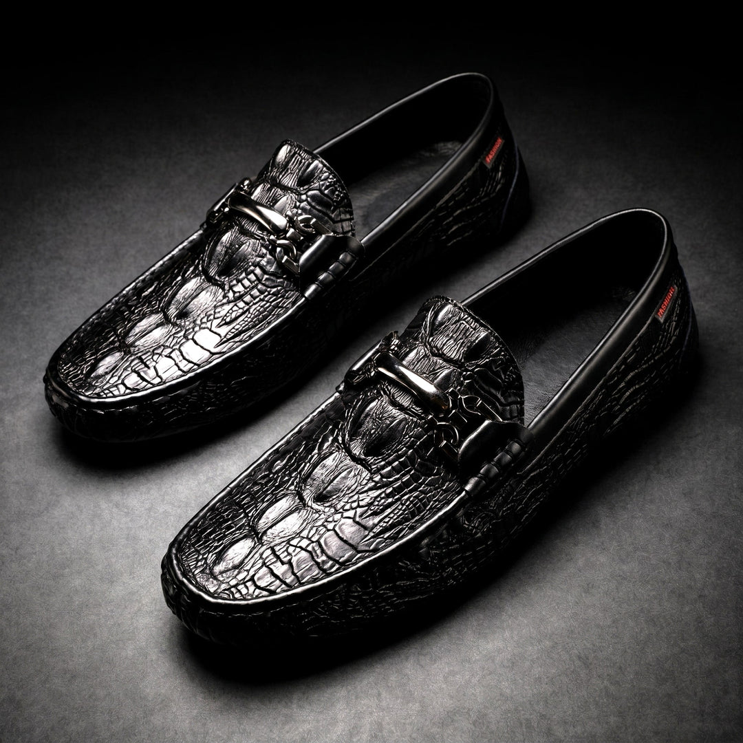 Men's Croc-Embossed Leather Loafers with Bit Buckle