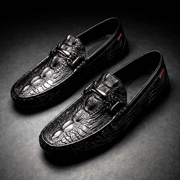 Men's Croc-Embossed Leather Loafers with Bit Buckle