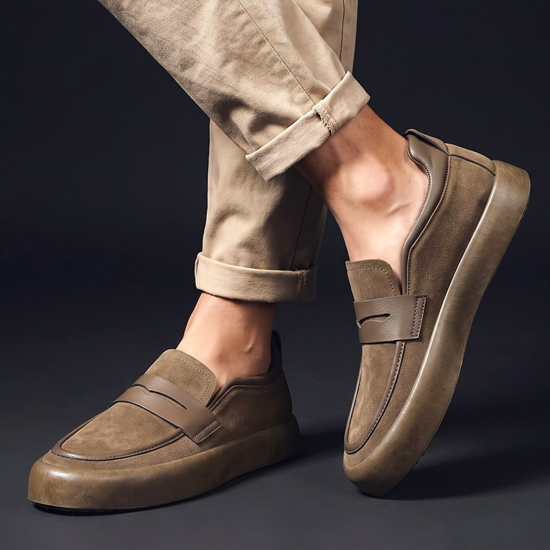 Suede Penny Loafer Sneakers with Chunky Sole