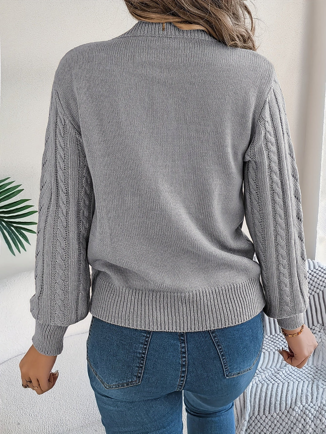 Women's Cable Knit Pointelle Sweater